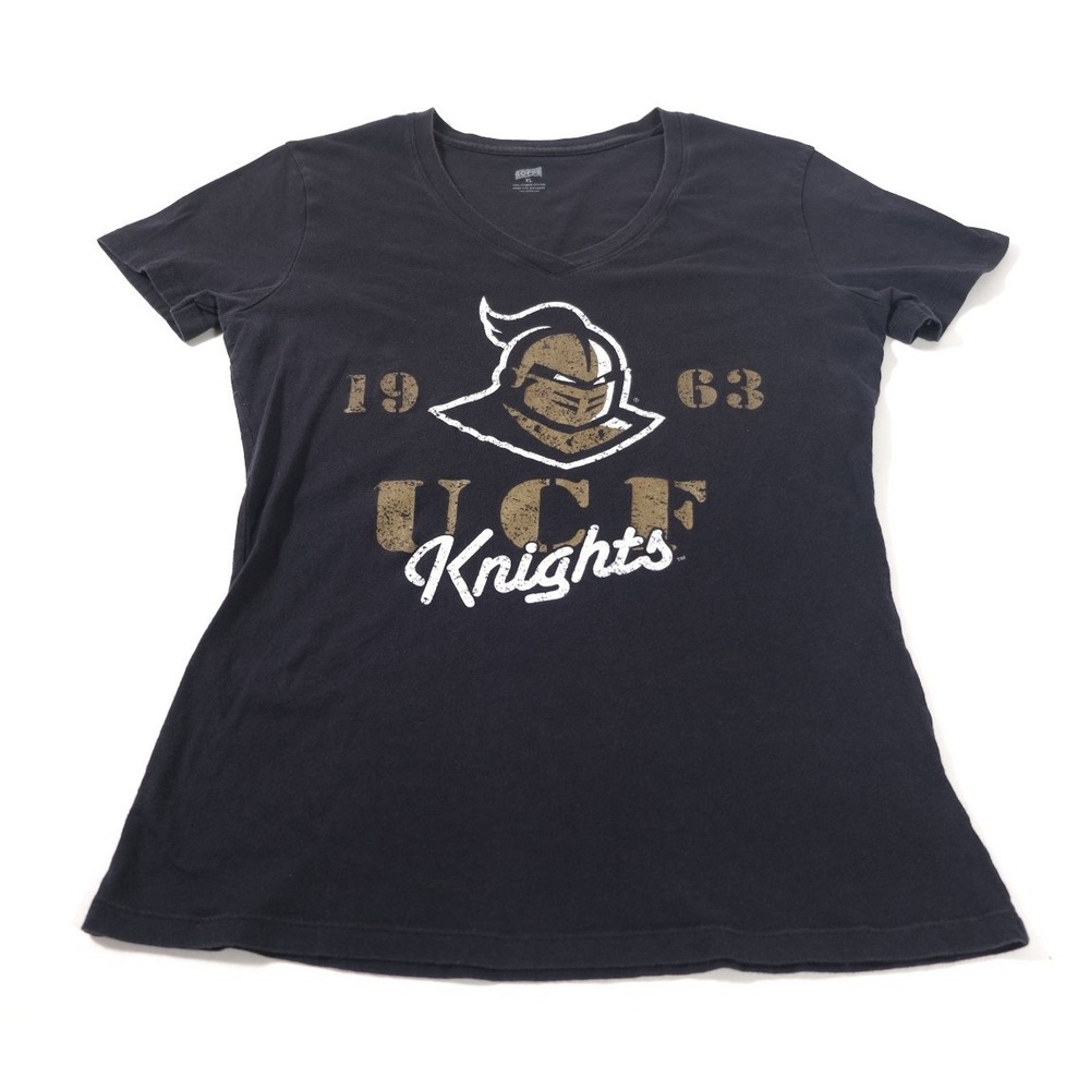 Soffe T-Shirt Women XL Black UCF Knights V-Neck Short Sleeve 1963 Logo Top